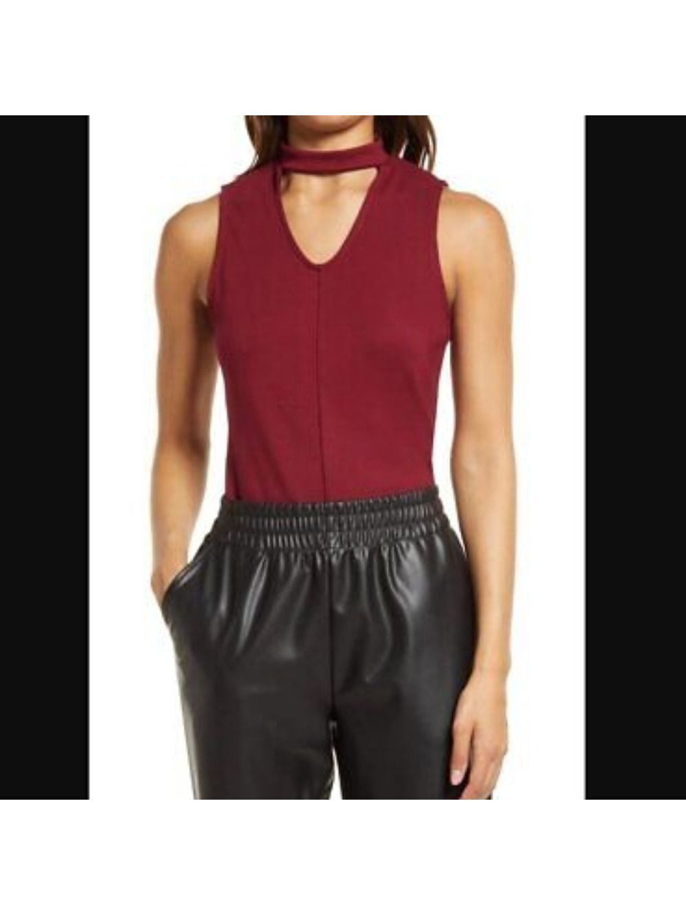 Halogen Cutout Mock Neck Burgundy M
